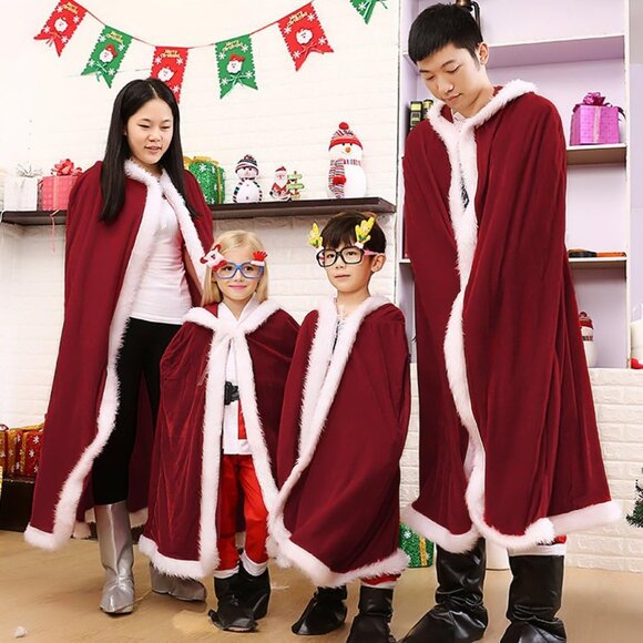 Women's Red Velvet Hooded Cloak Robe Santa Claus Halloween Christmas Costume - Picture 2 of 4